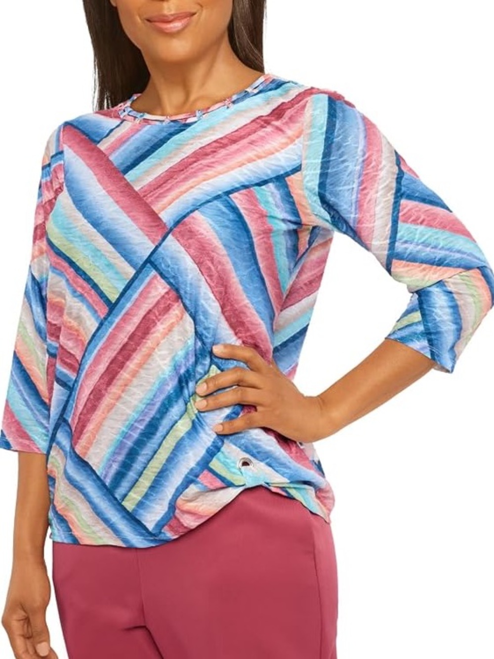 Alfred Dunner Scenic Drive Striped Colorful 3/4 Sleeve Top XL